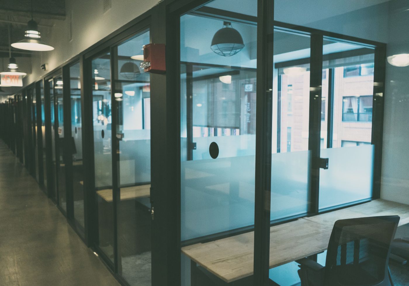 The interior of a modern office building
